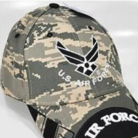 US Air Force on Curve Bill Hat Wings Logo Mens Cap Digital Camouflage Adjustable - Picture 3 of 5